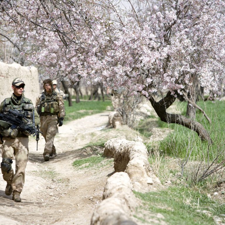 Afghanistan, Baluchivallei.
Indruk van de patrouille basis Mashal en de omgeving.
Er wordt onder meer een patrouille gelopen met het PRT en de battlegroup. Doel van de patrouille is het winnen van de 'hearts and minds' van de lokale bevolking. Door het aangaan van gesprekken kan het PRT een beeld vormen van wat er onder de bevolking leeft.

Tevens: Indruk van de patrouillebasis Mashal en de leefomstandigheden op dit kamp.
Foto: Patrouille door de groene zone van de Baluchivallei. Infanteristen van 42 BLJ.